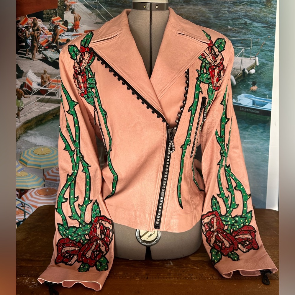 Kippy of Coronado Handmade Pink Leather Rhinestone jacket
